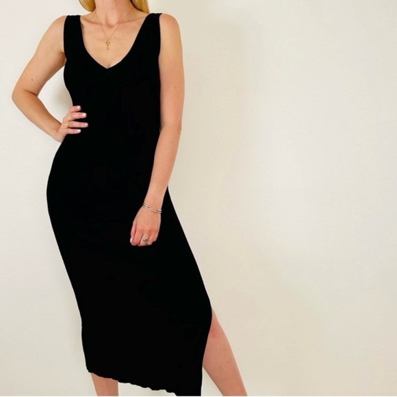 HOUSE OF HARLOW 1960 Sleeveless Rib Knit Deep V-Neck Dress, M in Sunflower NWT - Picture 10 of 11